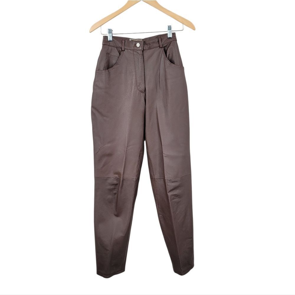 Forenza Vintage Chocolate Brown Leather Pants High Rise Tapered Leg